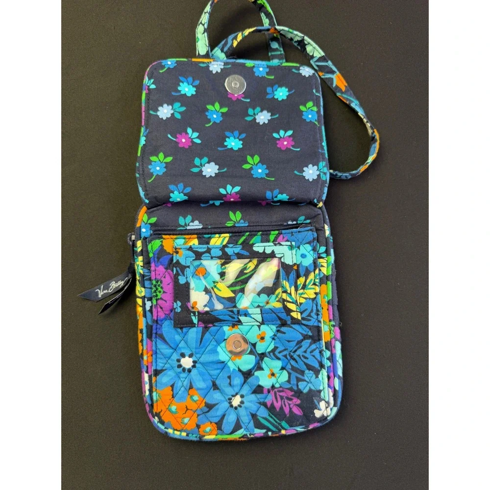 Vera Bradley Crossbody Bag Blue Floral Quilted Cotton Travel Phone Purse Small
